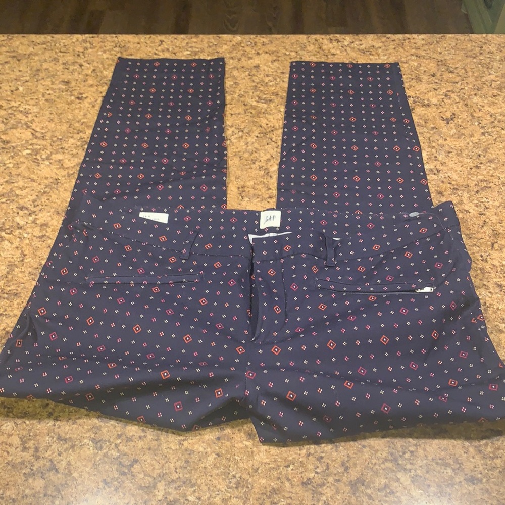 GAP Navy Blue Ankle Pants with Pink & Red Geometric Print